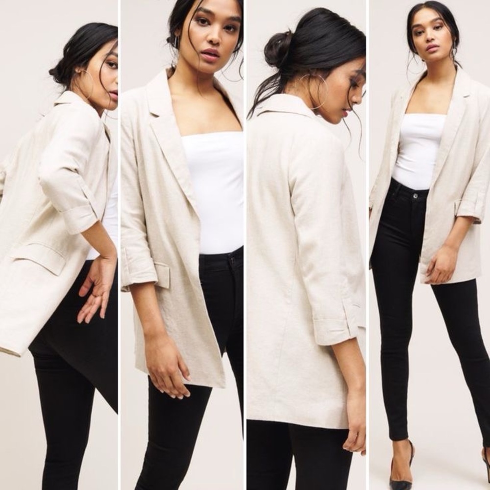 Dynamite Linen-blend Cream Blazer Oversized Fit Notched Lapels Small